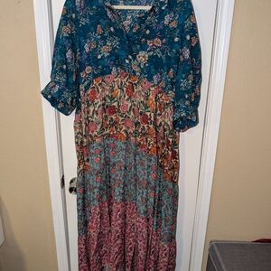 NATURAL LIFE Teal and Pink Floral Maxi Dress